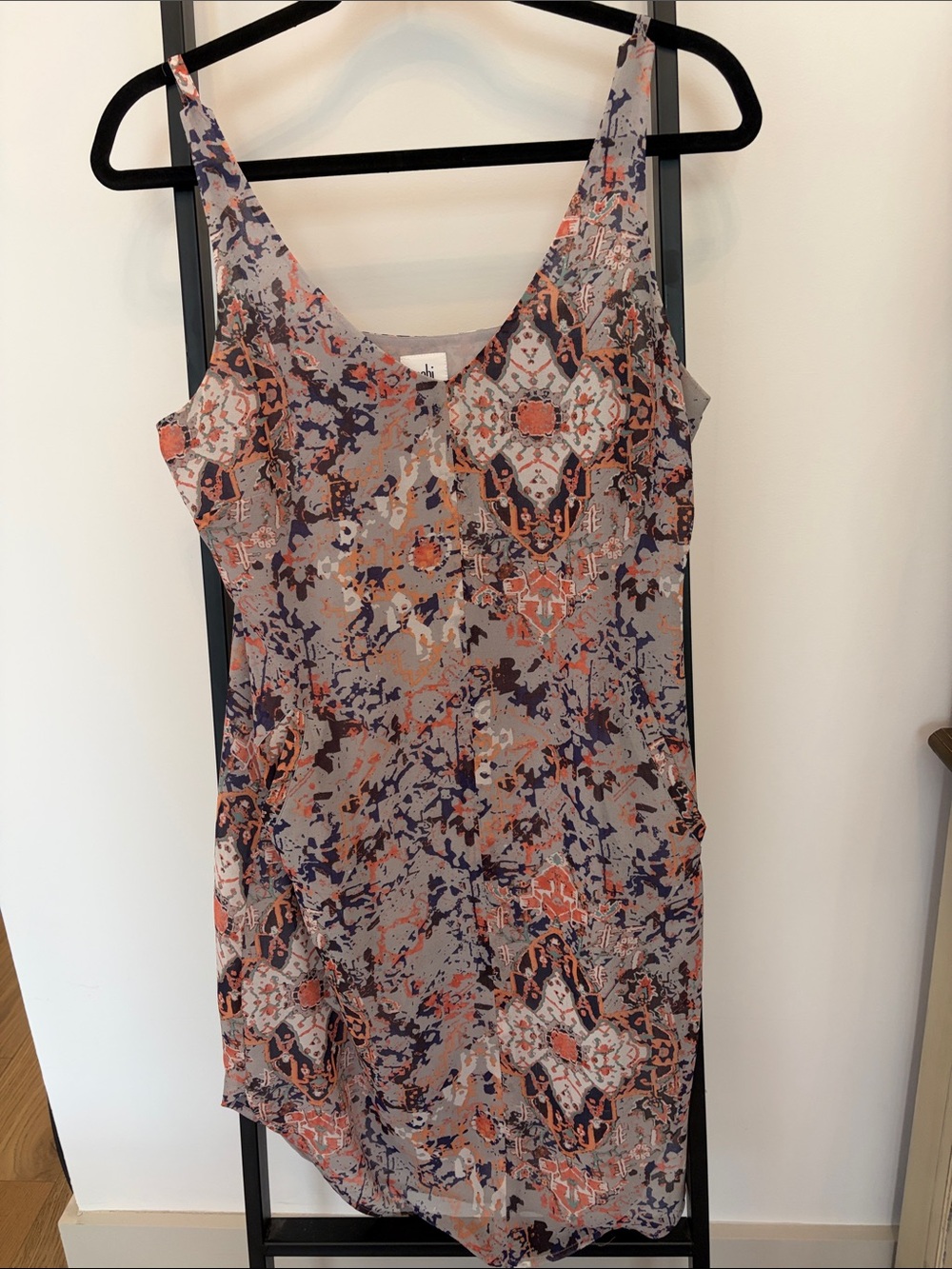 CAbi Lilac and Orange Asymmetrical Slip Dress